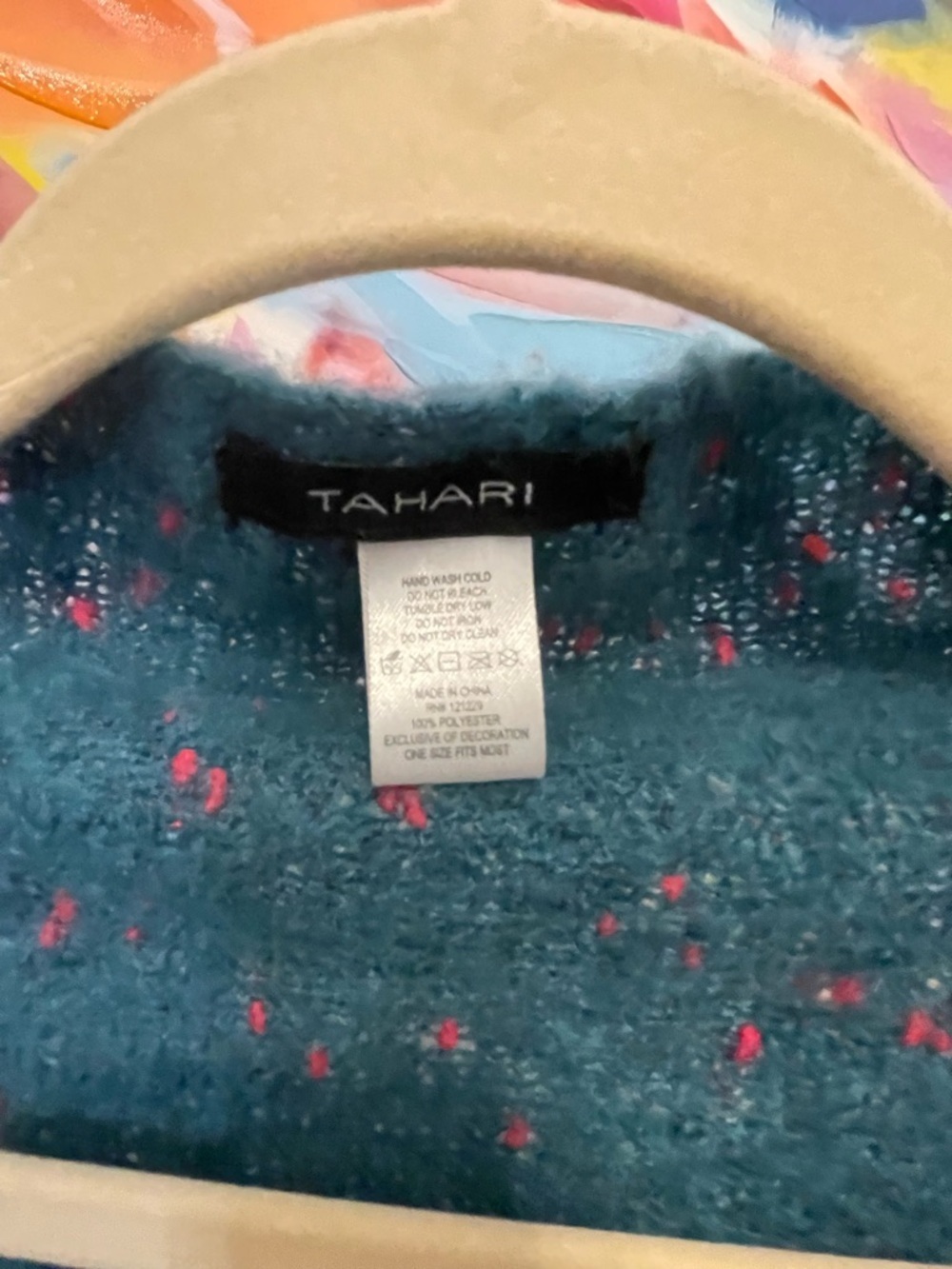 Tahari Teal Knit Top with Pink Fleck Detail - Picture 5 of 6